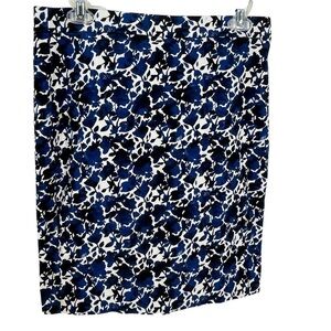 J. by J. Crew Blue/White/Black Abstract Floral Print Pencil Skirt - Sz 4